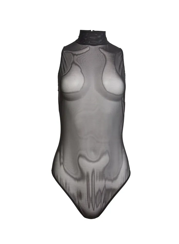 Fleur Du Mal Bodysuits Women Mesh Sleeveless Bodysuit Black Fleur Du Mal Bodysuits Women Mesh Sleeveless Bodysuit Black