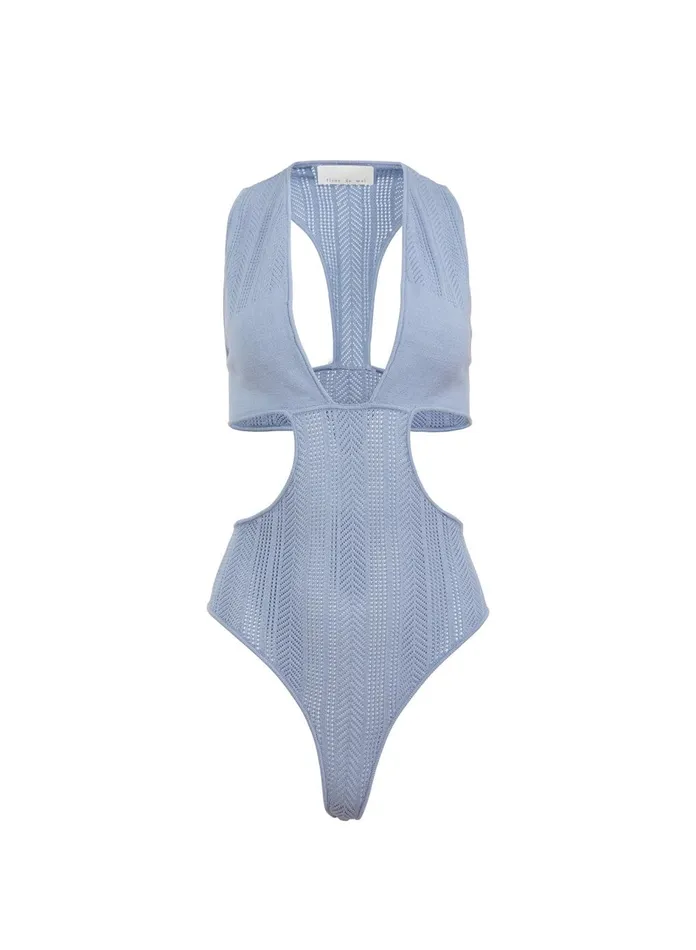 Fleur Du Mal Bodysuits Women Pointelle Cutout Bodysuit Denim Fleur Du Mal Bodysuits Women Pointelle Cutout Bodysuit Denim