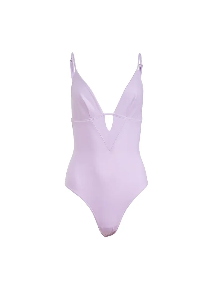 Fleur Du Mal Bodysuits Women V Neck Bodysuit Light Lilac Fleur Du Mal Bodysuits Women V Neck Bodysuit Light Lilac