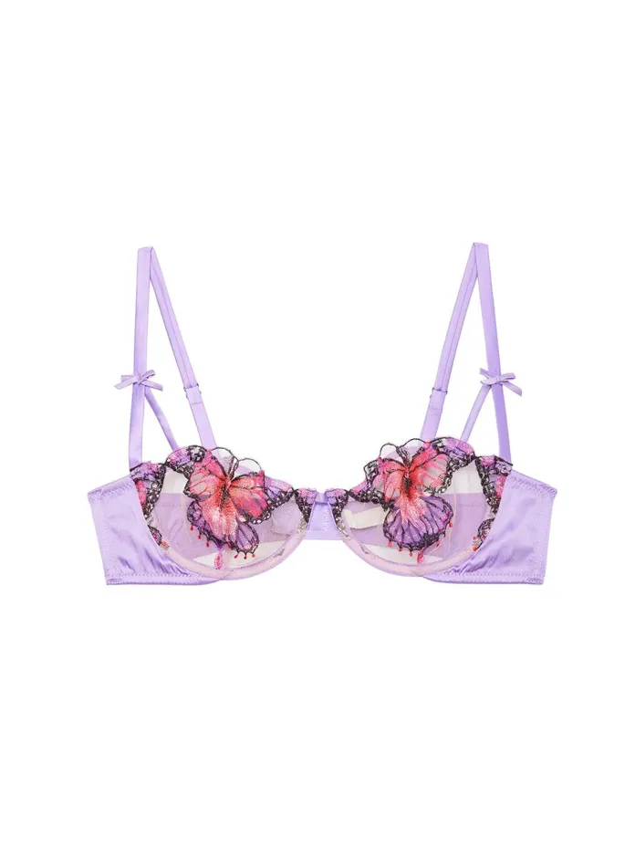 Fleur Du Mal Bras Women Butterfly Embroidery Balconette Bra Light Lilac Fleur Du Mal Bras Women Butterfly Embroidery Balconette Bra Light Lilac