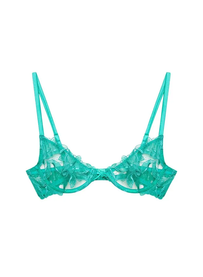 Fleur Du Mal Bras Women Lily Embroidery Plunge Demi Bra Emerald