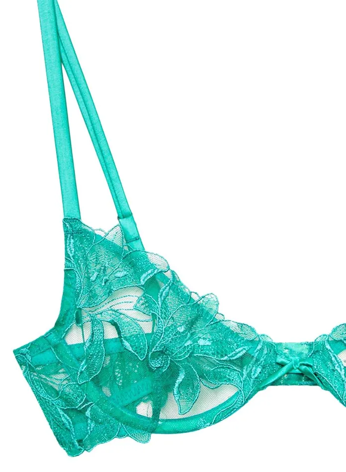 Fleur Du Mal Bras Women Lily Embroidery Plunge Demi Bra Emerald