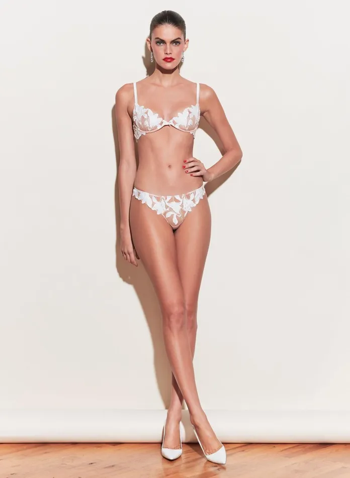 Fleur Du Mal Bras Women Lily Embroidery Plunge Demi Bra Ivory