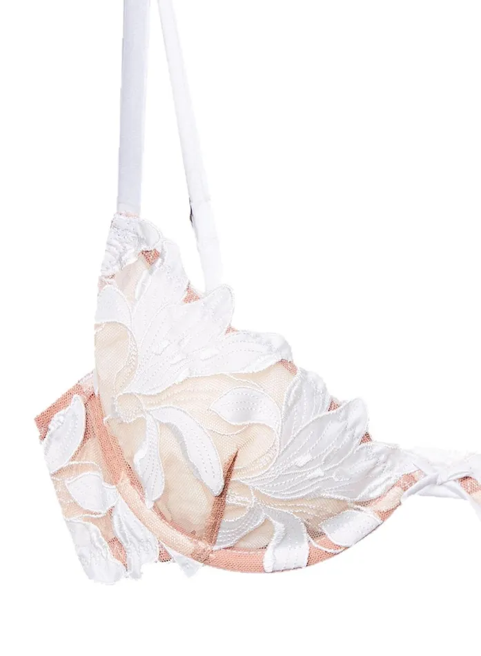 Fleur Du Mal Bras Women Lily Embroidery Plunge Demi Bra Ivory