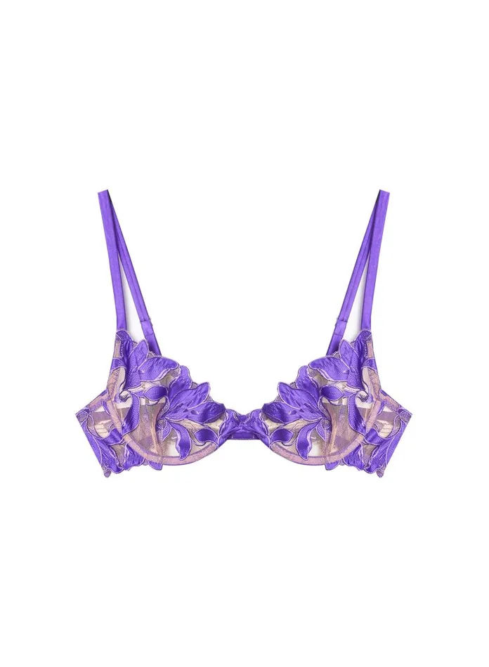 Fleur Du Mal Bras Women Lily Embroidery Plunge Demi Bra Pansy