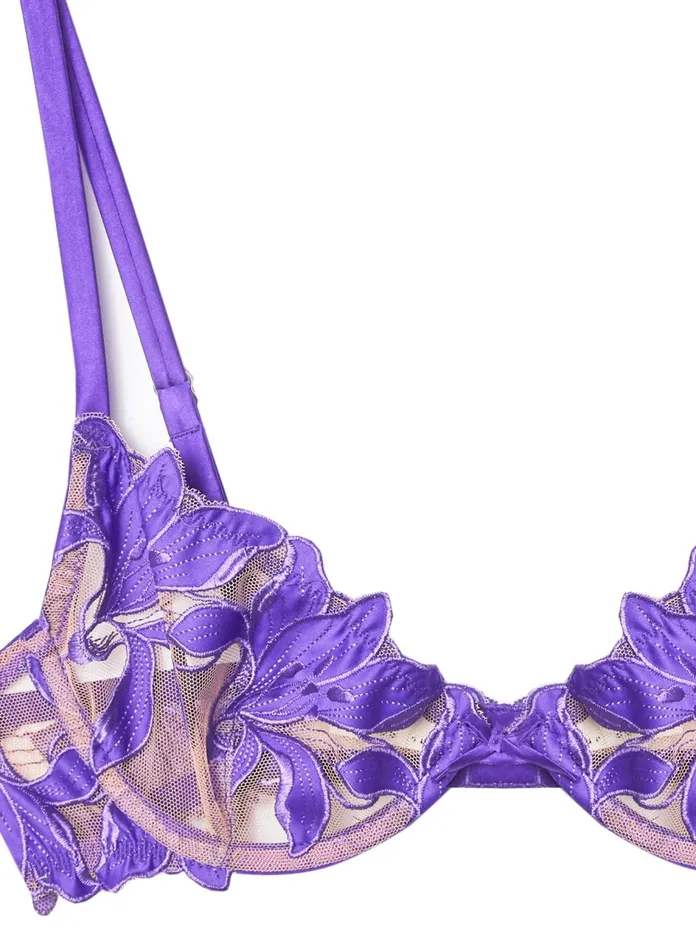 Fleur Du Mal Bras Women Lily Embroidery Plunge Demi Bra Pansy
