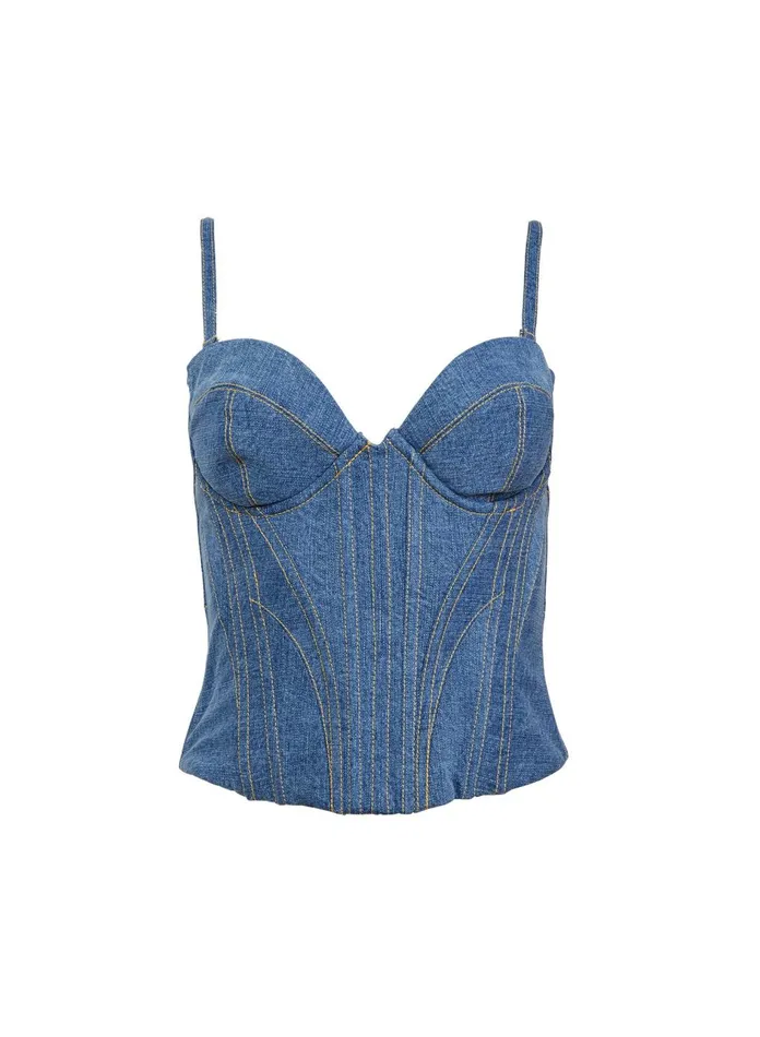 Fleur Du Mal Bustiers and Bra Tops Women Denim Bustier Top Medium Wash Denim Fleur Du Mal Bustiers and Bra Tops Women Denim Bustier Top Medium Wash Denim