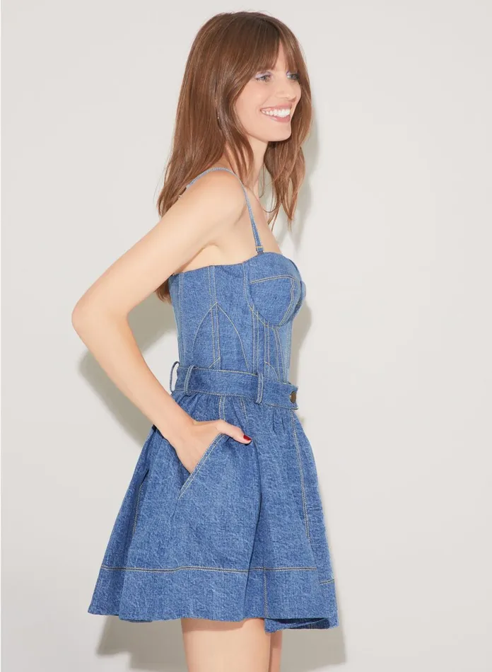Fleur Du Mal Bustiers and Bra Tops Women Denim Bustier Top Medium Wash Denim Fleur Du Mal Bustiers and Bra Tops Women Denim Bustier Top Medium Wash Denim