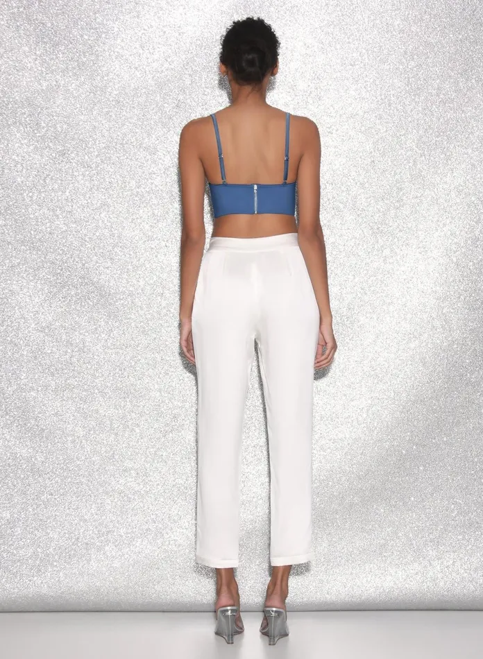 Fleur Du Mal Bustiers and Bra Tops Women Denim Lily Embroidery Longline Demi Bra Denim