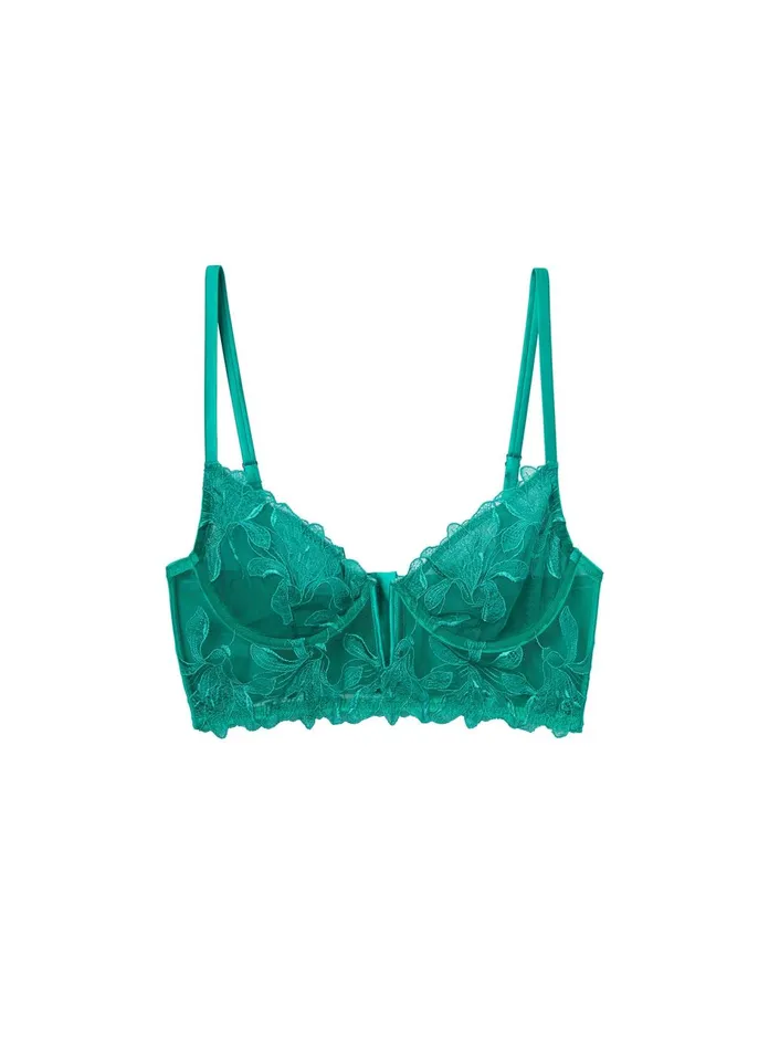 Fleur Du Mal Bustiers and Bra Tops Women Lily Embroidery Longline Demi Bra Emerald Fleur Du Mal Bustiers and Bra Tops Women Lily Embroidery Longline Demi Bra Emerald