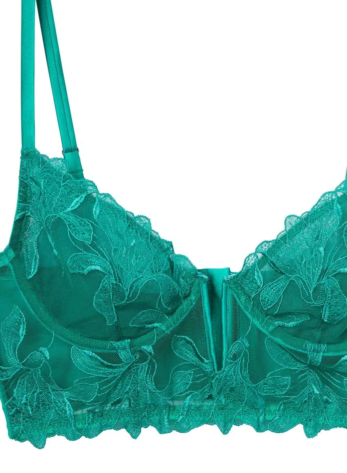 Fleur Du Mal Bustiers and Bra Tops Women Lily Embroidery Longline Demi Bra Emerald Fleur Du Mal Bustiers and Bra Tops Women Lily Embroidery Longline Demi Bra Emerald