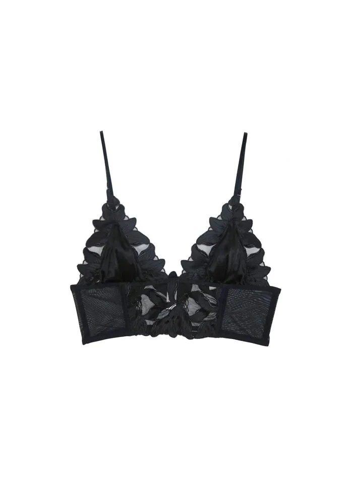 Fleur Du Mal Bustiers and Bra Tops Women Lily Embroidery Longline Triangle Bra Black Fleur Du Mal Bustiers and Bra Tops Women Lily Embroidery Longline Triangle Bra Black