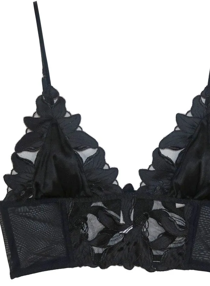 Fleur Du Mal Bustiers and Bra Tops Women Lily Embroidery Longline Triangle Bra Black Fleur Du Mal Bustiers and Bra Tops Women Lily Embroidery Longline Triangle Bra Black