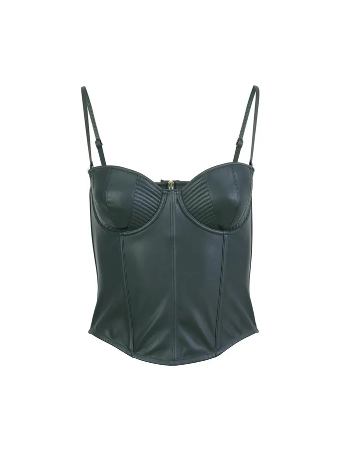 Fleur Du Mal Bustiers and Bra Tops Women Vegan Leather Bustier Evergreen Fleur Du Mal Bustiers and Bra Tops Women Vegan Leather Bustier Evergreen