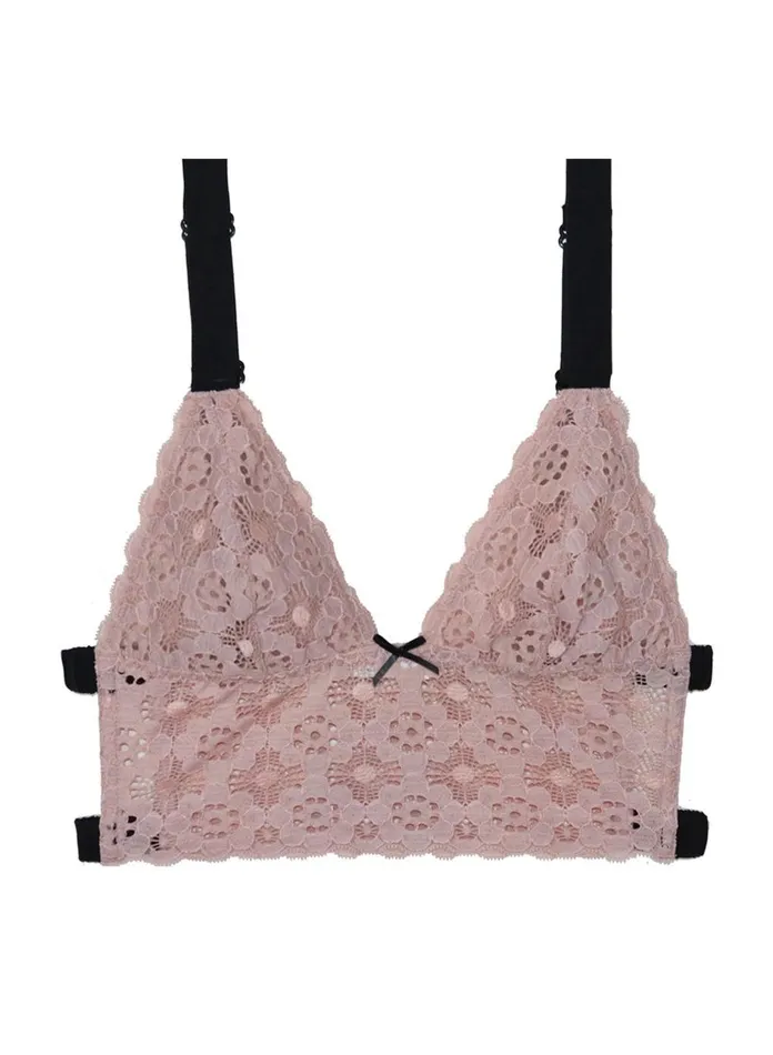 Fleur Du Mal Camis and Tanks Women Crochet Lace Longline Triangle Bra Blush