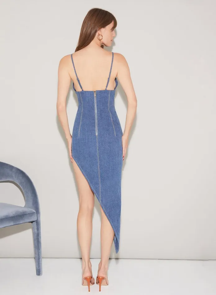 Fleur Du Mal Dresses Women Asymmetric Denim High Leg Dress Medium Wash Denim Fleur Du Mal Dresses Women Asymmetric Denim High Leg Dress Medium Wash Denim