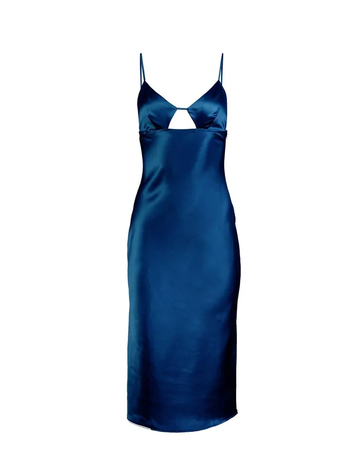 Fleur Du Mal Dresses Women Eco Luxe Keyhole Slip Dress Nighttime Blue Fleur Du Mal Dresses Women Eco Luxe Keyhole Slip Dress Nighttime Blue