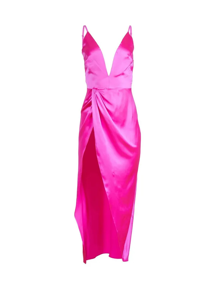 Fleur Du Mal Dresses Women High Leg V Plunge Dress Wild Pink Fleur Du Mal Dresses Women High Leg V Plunge Dress Wild Pink