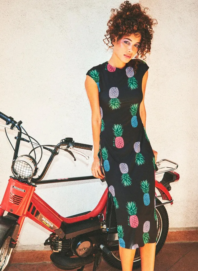 Fleur Du Mal Dresses Women Jersey Lace Up Dress Pineapple Print Fleur Du Mal Dresses Women Jersey Lace Up Dress Pineapple Print