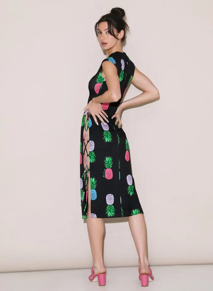 Fleur Du Mal Dresses Women Jersey Lace Up Dress Pineapple Print Fleur Du Mal Dresses Women Jersey Lace Up Dress Pineapple Print