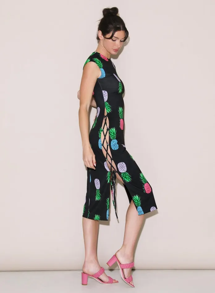 Fleur Du Mal Dresses Women Jersey Lace Up Dress Pineapple Print Fleur Du Mal Dresses Women Jersey Lace Up Dress Pineapple Print