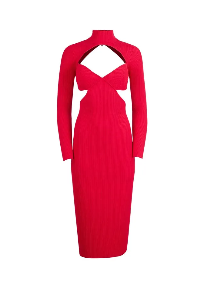 Fleur Du Mal Knitwear Women Knit Cross Back Midi Dress Chilli Fleur Du Mal Knitwear Women Knit Cross Back Midi Dress Chilli