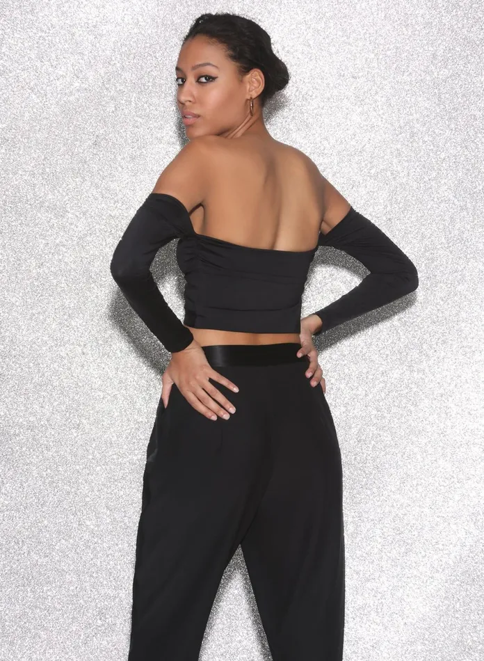 Fleur Du Mal Long Sleeve Women Jersey Draped Crop Top Black Fleur Du Mal Long Sleeve Women Jersey Draped Crop Top Black