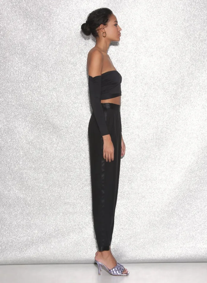 Fleur Du Mal Long Sleeve Women Jersey Draped Crop Top Black Fleur Du Mal Long Sleeve Women Jersey Draped Crop Top Black