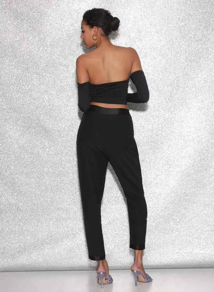 Fleur Du Mal Long Sleeve Women Jersey Draped Crop Top Black Fleur Du Mal Long Sleeve Women Jersey Draped Crop Top Black