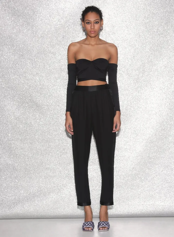 Fleur Du Mal Long Sleeve Women Jersey Draped Crop Top Black Fleur Du Mal Long Sleeve Women Jersey Draped Crop Top Black