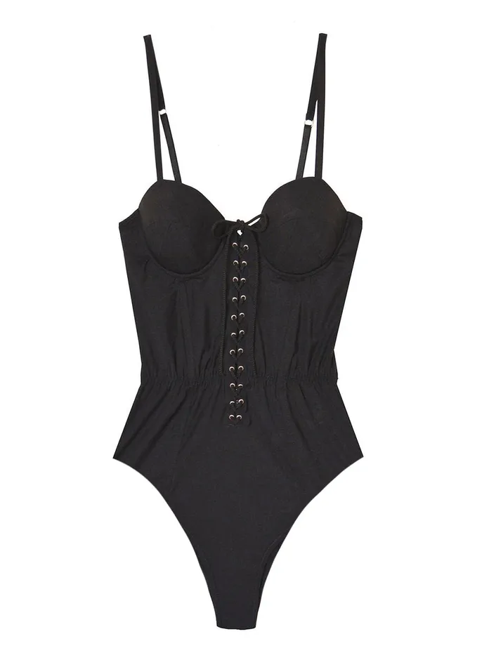 Fleur Du Mal One Pieces Women High Leg Lacing Bullet One Piece Black Fleur Du Mal One Pieces Women High Leg Lacing Bullet One Piece Black