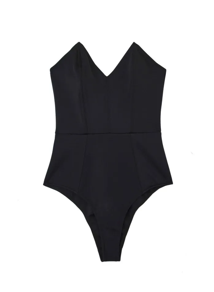 Fleur Du Mal One Pieces Women Strapless VNeck One Piece Black Fleur Du Mal One Pieces Women Strapless VNeck One Piece Black