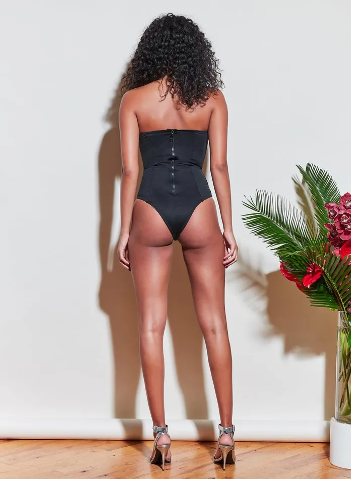 Fleur Du Mal One Pieces Women Strapless VNeck One Piece Black Fleur Du Mal One Pieces Women Strapless VNeck One Piece Black