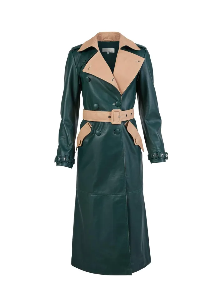 Fleur Du Mal Outerwear Women Leather Trench Coat Evergeen Fleur Du Mal Outerwear Women Leather Trench Coat Evergeen