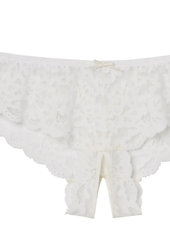 Fleur Du Mal Panties and Garters Women Charlotte Crotchless Panty Ivory