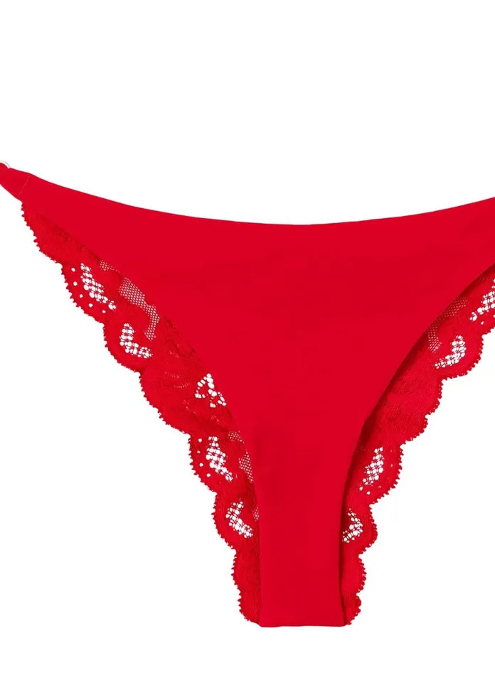 Fleur Du Mal Panties and Garters Women Charlotte Lace Seamless String Cheeky Rouge