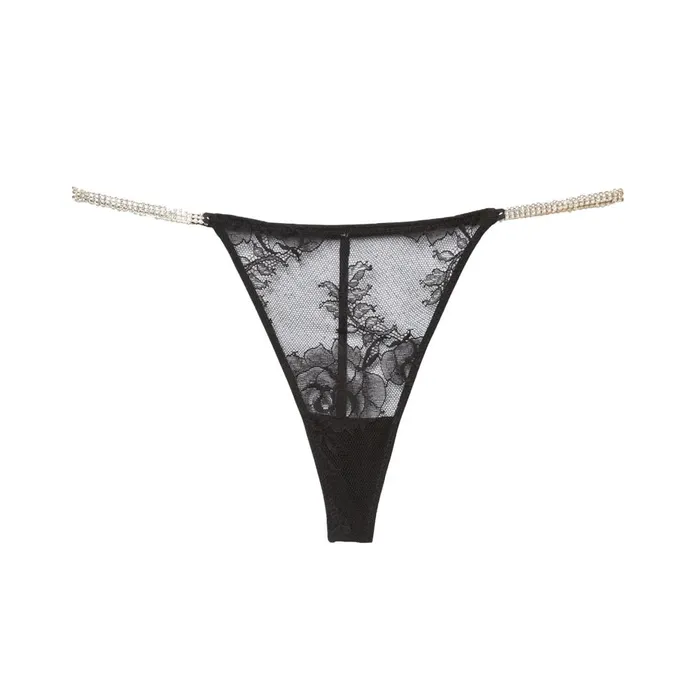 Fleur Du Mal Panties and Garters Women Crystal Bouquet Lace V String Black Fleur Du Mal Panties and Garters Women Crystal Bouquet Lace V String Black