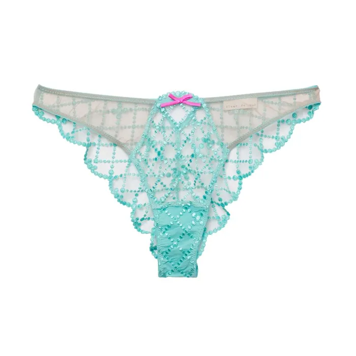 Fleur Du Mal Panties and Garters Women Dotty Grid Cheeky Bright Jade Fleur Du Mal Panties and Garters Women Dotty Grid Cheeky Bright Jade