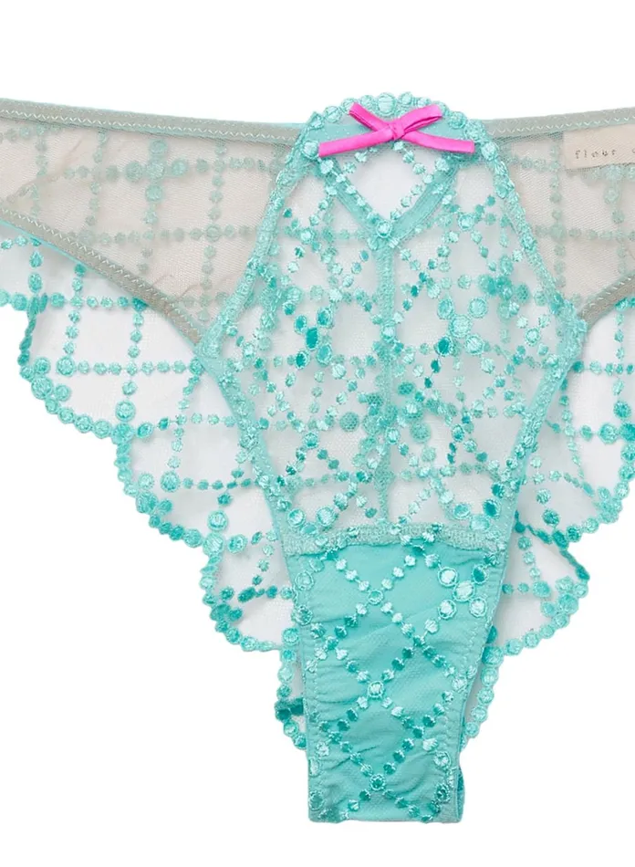 Fleur Du Mal Panties and Garters Women Dotty Grid Cheeky Bright Jade Fleur Du Mal Panties and Garters Women Dotty Grid Cheeky Bright Jade