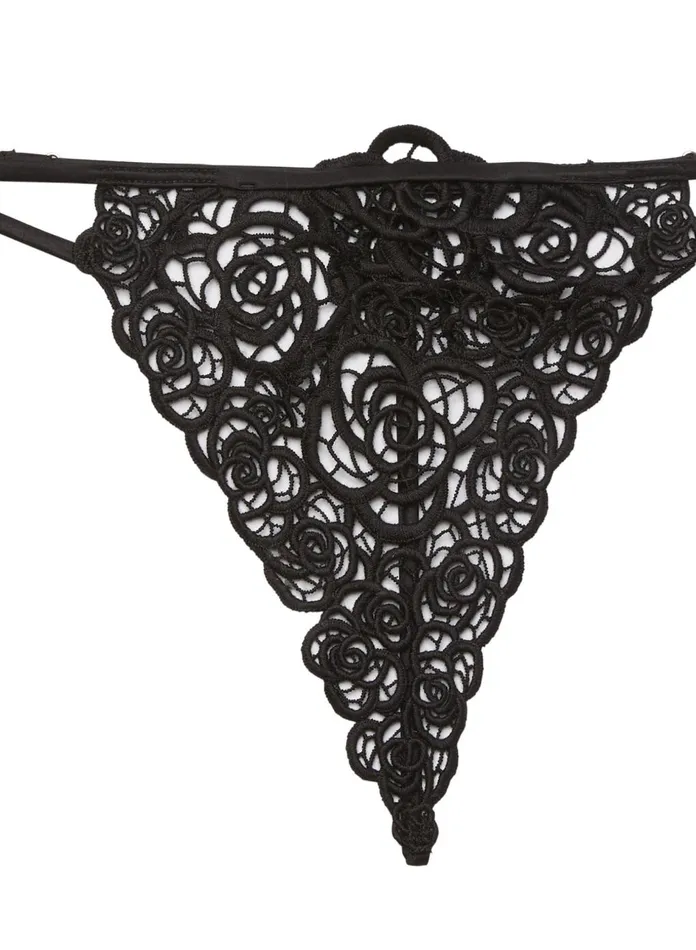 Fleur Du Mal Panties and Garters Women Fleur Guipure V String Black Fleur Du Mal Panties and Garters Women Fleur Guipure V String Black