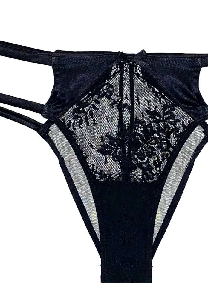 Fleur Du Mal Panties and Garters Women Frankie Lace Strappy Tanga Black Fleur Du Mal Panties and Garters Women Frankie Lace Strappy Tanga Black