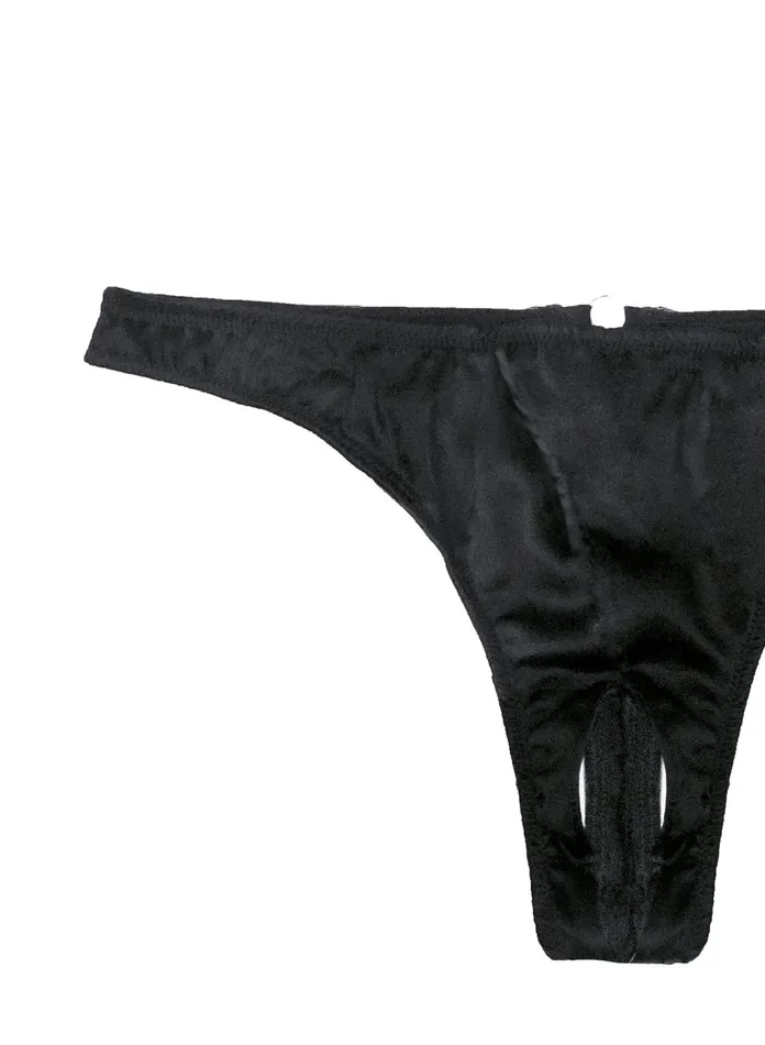 Fleur Du Mal Panties and Garters Women Luxe Crotchless Thong Black Fleur Du Mal Panties and Garters Women Luxe Crotchless Thong Black
