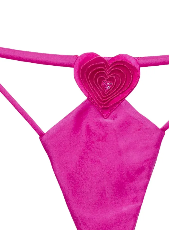 Fleur Du Mal Panties and Garters Women Queen Of Hearts V String Ultra Pink Fleur Du Mal Panties and Garters Women Queen Of Hearts V String Ultra Pink