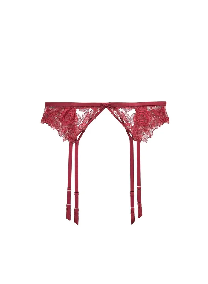 Fleur Du Mal Panties and Garters Women Rose Embroidery Garter Mulberry Fleur Du Mal Panties and Garters Women Rose Embroidery Garter Mulberry