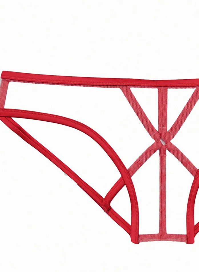 Fleur Du Mal Panties and Garters Women Strappy Bondage Panty Rouge Fleur Du Mal Panties and Garters Women Strappy Bondage Panty Rouge