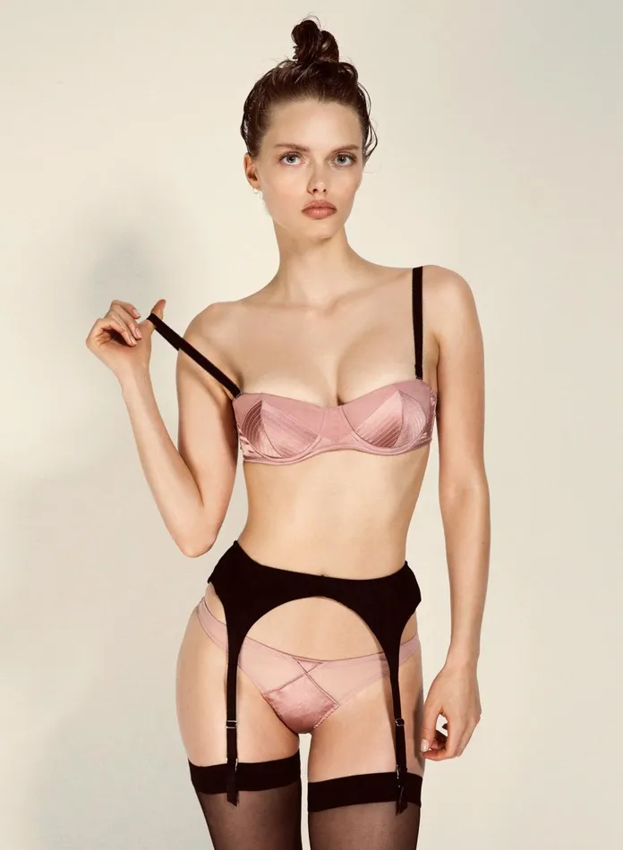 Fleur Du Mal Panties and Garters Women Top Stitch Thong Rose Pink
