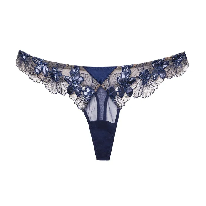 Fleur Du Mal Panties and Garters Women Violet Thong Nighttime Blue Fleur Du Mal Panties and Garters Women Violet Thong Nighttime Blue