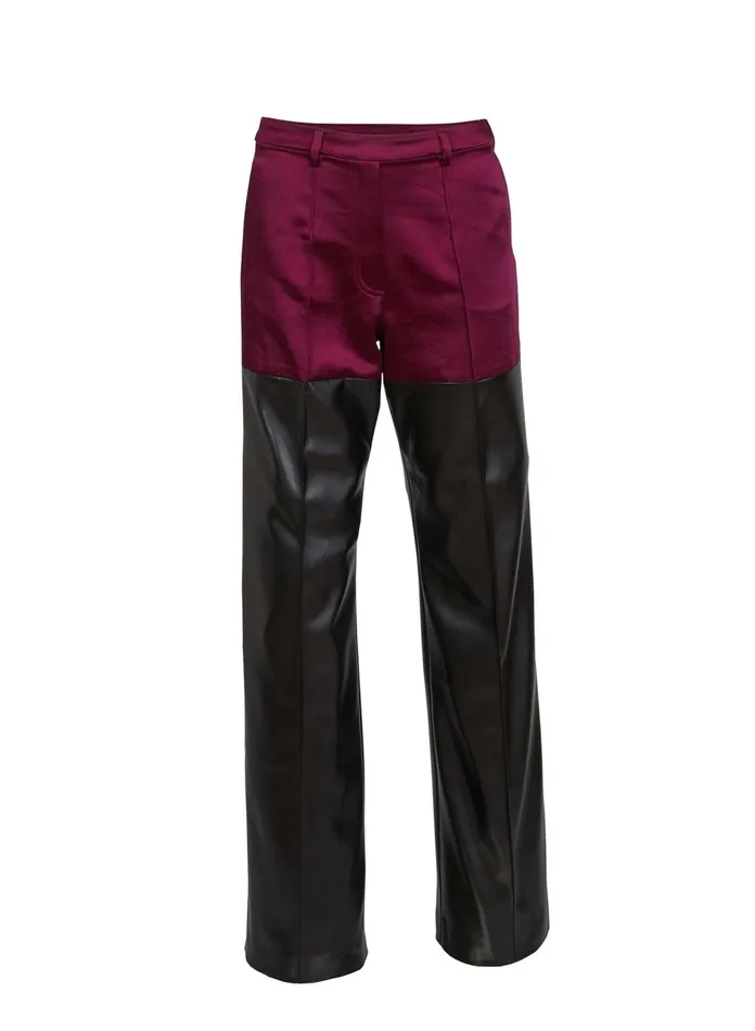 Fleur Du Mal Pants Women Vegan Leather Combo Pant Malbec Fleur Du Mal Pants Women Vegan Leather Combo Pant Malbec
