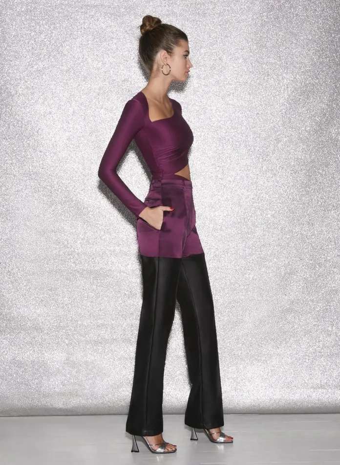 Fleur Du Mal Pants Women Vegan Leather Combo Pant Malbec Fleur Du Mal Pants Women Vegan Leather Combo Pant Malbec