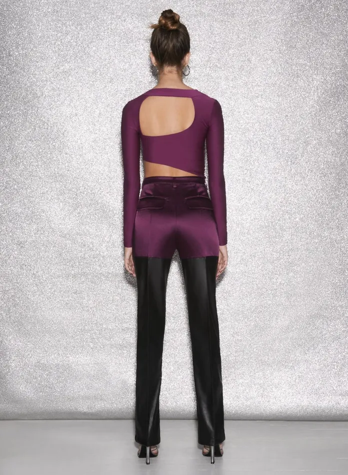 Fleur Du Mal Pants Women Vegan Leather Combo Pant Malbec Fleur Du Mal Pants Women Vegan Leather Combo Pant Malbec